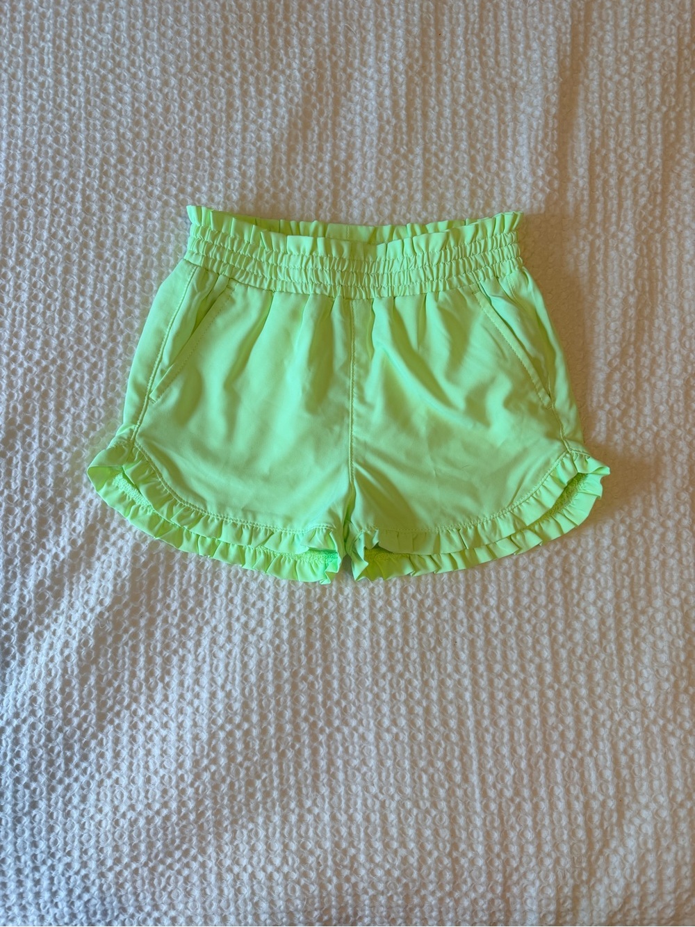 Crewcuts Neon Lime Ruffle-Hem Pull-On Shorts